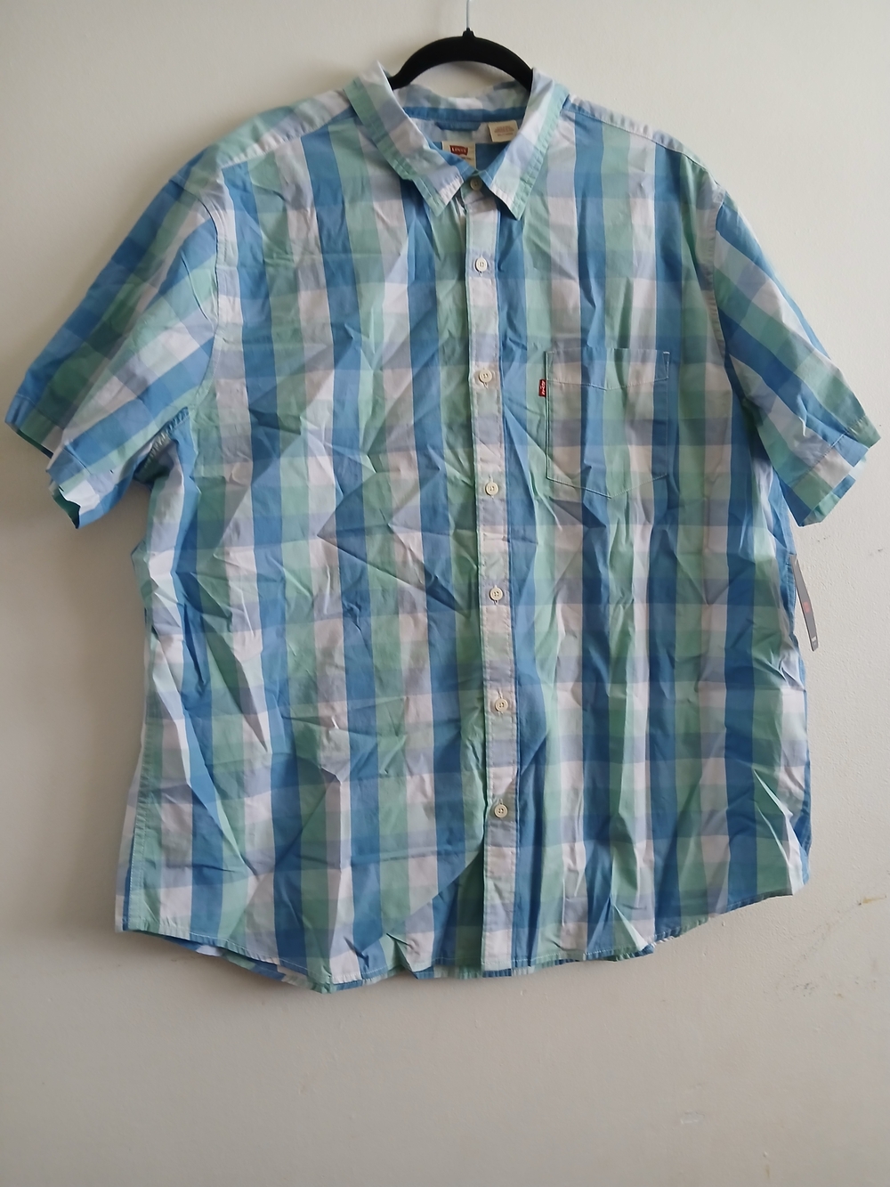 Levi's Short-Sleeve Blue Plaid Button-Down Shirt Size XXL NEW $18 - Picture 4 of 4